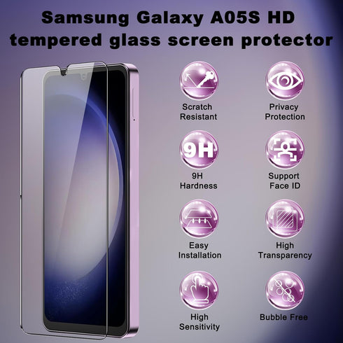 3 Pack Galaxy A05s Screen Protector Anti-Glare Samsung A05s Screen Protector HD Tempered Glass Anti-scratch, No bubbles, HD Clarity, Scratch Resis...