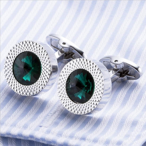 Emerald Green Crystal Cufflinks Green Crystal Gem stone cuff links YW09N...