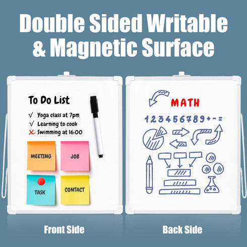 SUNEE Small Dry Erase Board with Hanging, 12x16 Magnetic White Board with Marker, Double-Sided Dry Erase Whiteboard for Students - Planning, Drawi...