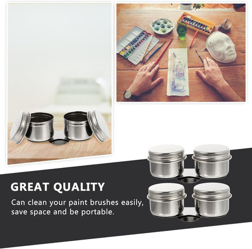 Stainless Steel Containers 2 Pcs Double Dipper Cup Stainless Steel Oil Painting Cup with Lid Large Mouth Double Clip Artist Paint Brush Washer Art...
