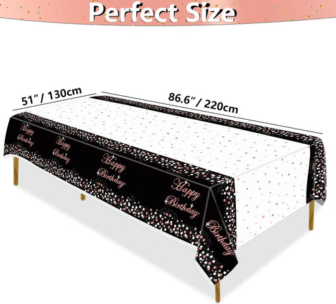 3 Pack Black and Rose Gold Tablecloth Party Decorations - Plastic Disposable Birthday Tablecloth, Black and Rose Gold Confetti Rectangle Table Cov...