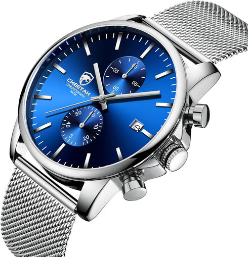 GOLDEN HOUR Mens Watch Fashion Sleek Minimalist Quartz Analog Mesh Stainless Steel Waterproof Chronograph Watches for Men with Auto Date...