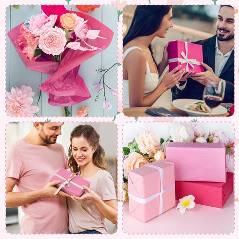 PLULON 90 Sheets Pink Tissue Paper Bulk, Coloured Gift Wrap Tissue Paper Sheets for Packaging Birthday Gift Wrapping Wedding Baby Shower Easter Va...