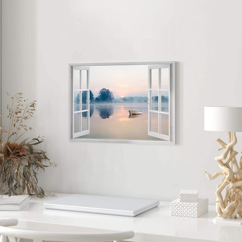 artopia Lake Mountain Wall Art - Canvas Picture of Sunrise and Sunset, Ideal Home House Bedroom Decor, 16x12 inches...