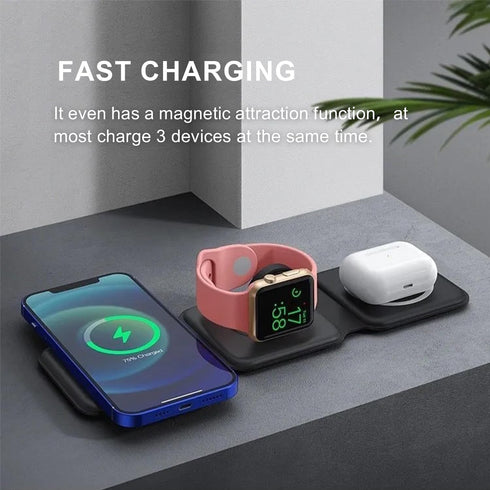 Wireless Charger 3 in 1 with Adapter,Fast Wireless Charging Station,Wireless Charging Pad Compatible with 15/14/13/12/11 Series,AirPods 3/2/Pro 2/...