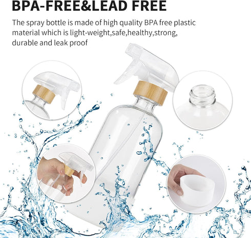 HOMBYS Empty Bamboo Glass Spray Bottles with Silicone Sleeve Protection - Refillable 17 oz Clear Glass Containers for Cleaning Solutions, Essentia...