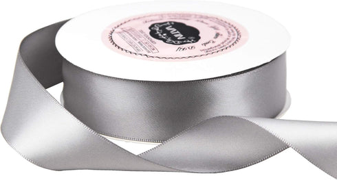 VATIN Double Face Deep Silver Satin Ribbon 1" Continuous 25 Yards,Silver Polyester Fabric Ribbon use for Bows Bouquet, Gift Wrapping, Floral Arran...