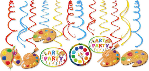 30Ct Art Hanging Swirl Decorations, Sip n Paint Party Supplies, Little Painting Artist Birthday Theme Decor for Boy Girl Kids Baby Shower...