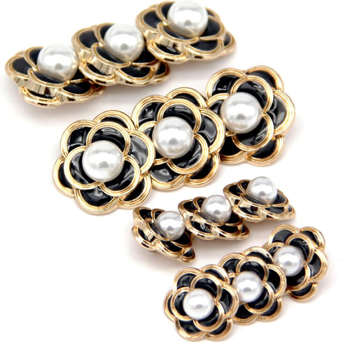 18/25mm Retro Black Flower Metal Buttons, White Pearl Jewelry Decorations for Clothes, Women Coat, Blazer, Suit, Wedding Dress, DIY Crafts, Sewing...