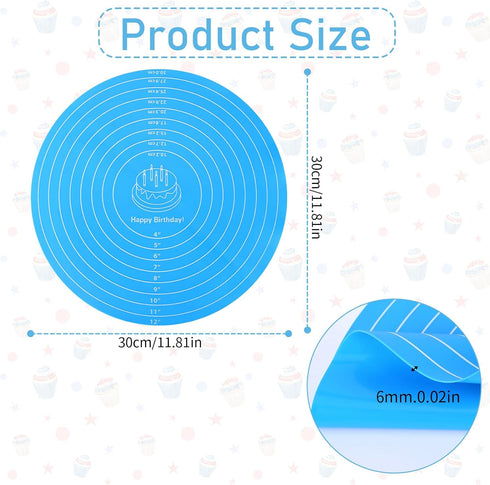 Silicone Baking Mat Cake Mat Round Silicone Baking Mat with Measurements for Cake Turntable Stand Pastry Baking Sheet, Non-Stick and Heat Resistan...