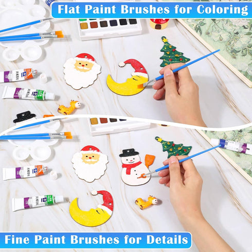 Small Paint Brushes Bulk, Anezus 50 Pcs Flat Tip Paint Brushes with Round Acrylic Paint Brushes Set Craft Brushes for Classroom Acrylic Watercolor...