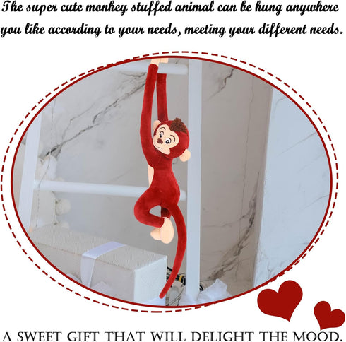 27.6" Hanging Monkey Stuffed Animals Plush Cute Monkey Toy for Kids Adults, Red...