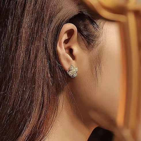 YOQUCOL Cubic Zirconia Crystal Rotatable Flower Shaped Golden Clip On Earrings Non Pierced Golden Stud for Women...