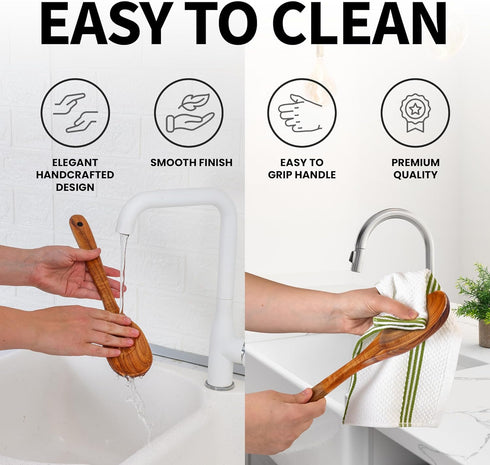 Zulay Kitchen Premium Large Teak Wooden Spoon For Cooking - Durable Wooden Cooking Utensil, Perfect Wooden Kitchen Utensil Set Addition, Smooth Fi...