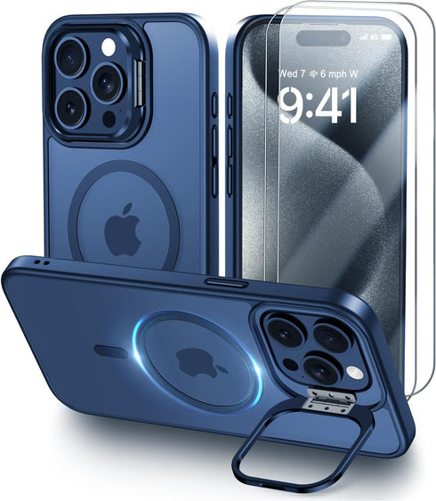 Mitywah for iPhone 15 Pro Max Case with Invisable Metal Lens Stand, Matte Back Cover Compatible with MagSafe, Military-Grade Drop Protection, Buli...