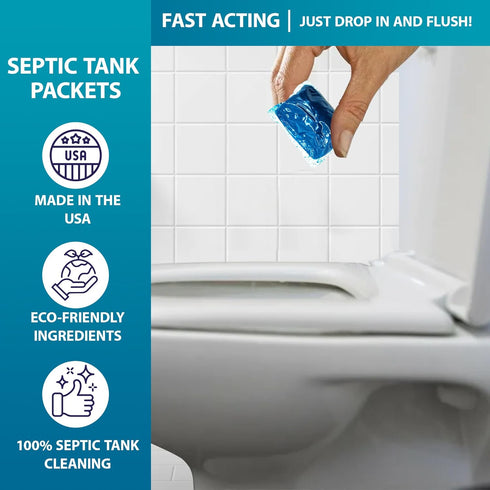 Septic Tank Treatment 12 Pcs for 1-Year Supply, Dissolvable Septic Tank Treatment Packs with Easy Operation, Durable Biodegradable Septic Tank Tre...