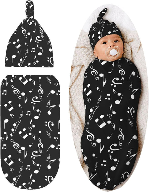 music black Baby Stuff Swaddle Blanket soft and Stretchy Newborn Swaddle Blankets Sack Receiving Blanket with Beanie Hat Gift for Girls and Boys I...