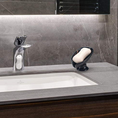 Ceramic Soap Dish, Leaf Shape, Self Draining, Black...