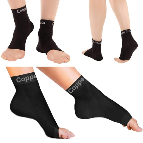 Copper Compression Foot Sleeves - Plantar Fasciitis, Achilles, Ankle Support Brace Socks - Day / Night Relief from Heel Spurs, Arch Pain, Swelling...