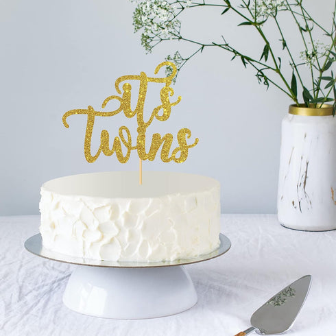 Gold Glitter It's Twins Cake Topper for Baby Shower,Gender Reveal,Baby 6 Months, 1st Birthday Party Decorations Supplies Babies Cake Topper...