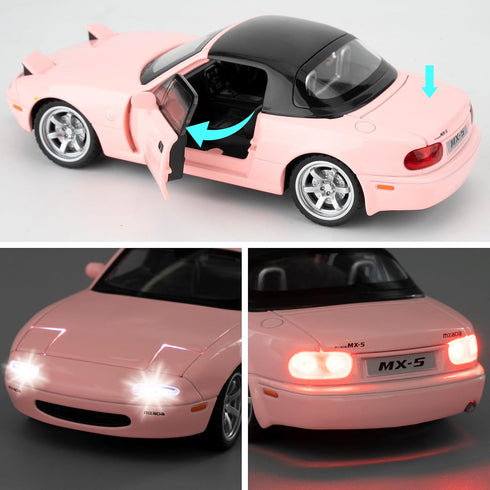 1/32 Mazda Miata MX-5 Alloy Model Car, Toy Car with Pullback, Removable Top, Blinking Lights, Toy Car with Sound and Bright Lights, Collectible Gr...