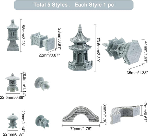 SUPERFIDINGS 5 Styles Pagoda Lantern Garden Statue Japanese Pagoda Lamp Lantern Stone Footbridge Figurines for Landscape Balcony Garden Patio Porc...