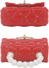 Mini Jelly Purse Flap Handbag with Pearls Top Handle Faux Quilted Crossbody Bag...