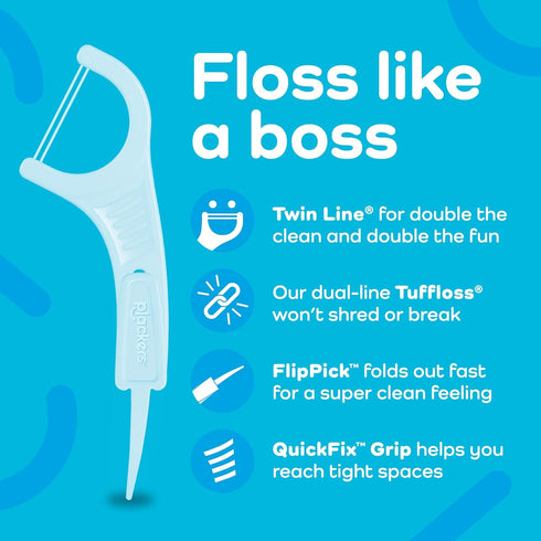 Plackers Twin-Line Dental Flossers, Cool Mint Flavor, Dual Action Flossing System, Easy Storage, Super Tuffloss, 2X The Clean, 300 Count (Pack of ...