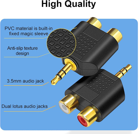 3.5mm to RCA Splitter Adapter Gold Plated 3.5mm Male Stereo to 2 RCA Female Jack Y Plug Audio Converter (2 Pack)...