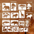 FINGERINSPIRE 16PCS African Animals Stencil Trees Grass Plants Drawing Template Giraffe Elephant Lion Crocodile Rhino Deer Orangutan Cow Bird Eagl...