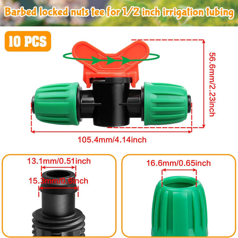 10 Pack Drip Irrigation Valve for 1/2 Inch Drip Tubing (1/2" ID x 0.65" OD)?1/2'' In-line Locked Barbed Ball Valve Drip Line Shut Off Valve Parts ...