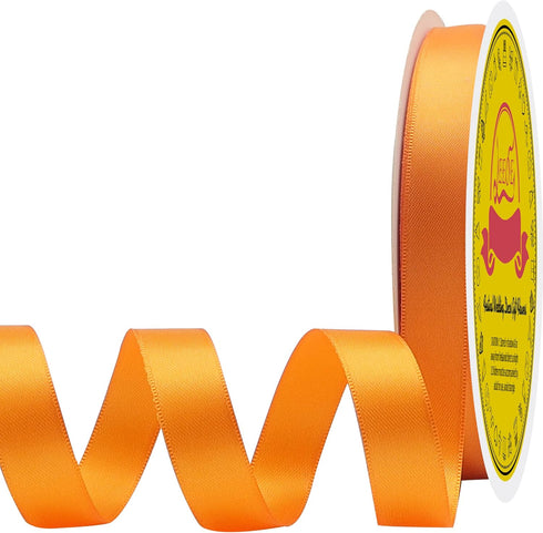 Double Face Autumn Orange Satin Ribbon 5/8 inch X 50 Yards Polyester Autumn Orange Ribbon for Gift Wrapping Very Suitable for Weddings Party Invit...