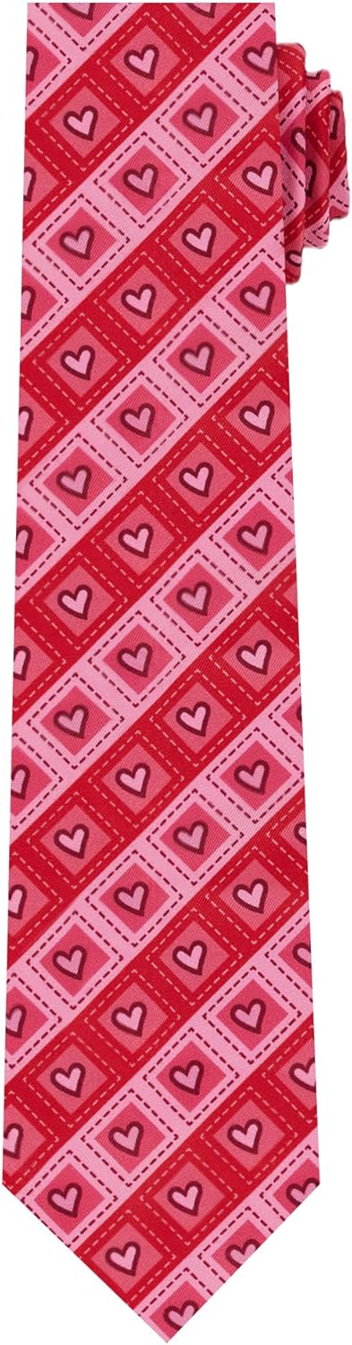 Jacob Alexander Men's Happy Valentine's Day Diagonal Striped Hearts in Squares Pattern Regular Length Neck Tie...