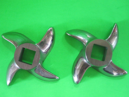 TWO PACK Size #8 meat grinder knives from Butcher-Baker. Stainless Steel for LEM Cabelas MTN and others...