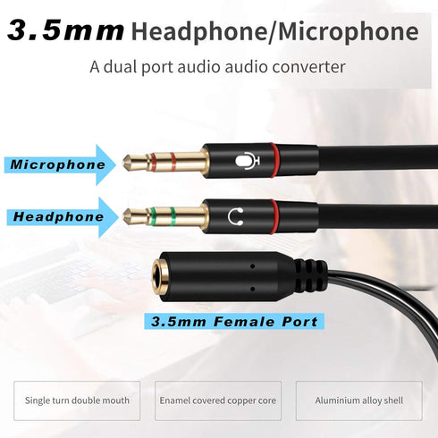 SaiTech IT 3.5 mm Exclusives Headphone Splitter for Computer 3.5mm to 2 Dual Mic Audio Y Splitter Cable Smartphone Headset to PC Adapter, Tablet (...