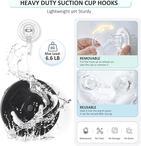 VIS'V Suction Cup Hooks, Small Shower Suction Hooks, Heavy Duty, Removable and Reusable, Clear, 4 Pcs...