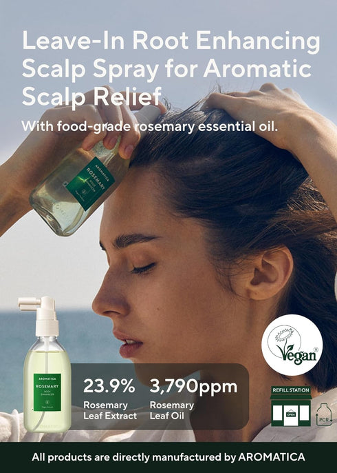 AROMATICA Rosemary Root Enhancer 3.38oz / 100ml – Scalp Nourishing with Food-graded Rosemary Oil – Relieves Itchy, Dry, Flaky Scalp - Free from Su...
