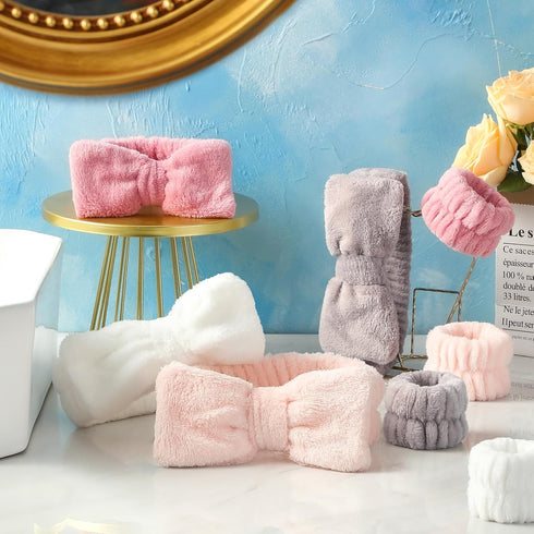 VITEVER 4 Pack Spa Headband for Washing Face with 8 Wristbands, Girl Hair Band, Microfiber Women Headbands, Headband and wrist bands to Skincare, ...