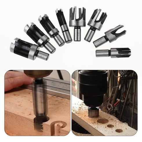 8 PCS Wood Plug Cutter, Wood Cutting Tool Straight and Tapered Plug Cutter Set Wood Plug Cutters for Woodworking Tenon Cutter Four Sizes Plug Cutt...