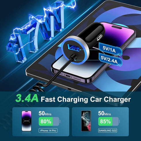 3.4A Car Charger Fast Charging for Google Pixel 8a/8 Pro/8/6 Pro/7 Pro/6a/7/7a,Samsung Car Charger + 3FT Coiled USB C Cable for Samsung Galaxy A55...