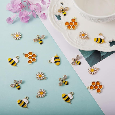 40Pcs Honey Bee Charms with Rhinestone Flower Honeycomb Alloy Enamel Charms Pendants for Jewelry Bracelet Necklace Earrings Making DIY Craft Suppl...