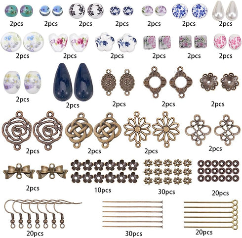 SUNNYCLUE 1 Box DIY 10 Pairs Porcelain Earring Making Starter Kit with Porcelain Beads, Spacer Bead, Earring Hooks Jewelry Arts Craft Supplies Fin...