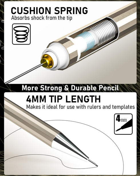 Nicpro 34PCS Art Mechanical Pencils Set, Metal Drafting Pencil 0.3 mm & 0.5 mm & 0.7 mm & 0.9 mm & 2PCS 2mm Lead Holder (6B 4B 2B HB 2H 4H Colors)...
