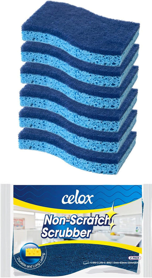 CELOX 6 Pack Non-Scratch Dish Sponge, Dual Sided Kitchen Sponges for Dishes, Long Lasting Dishwashing Household Cleaning Sponges for Kitchen, Easy...