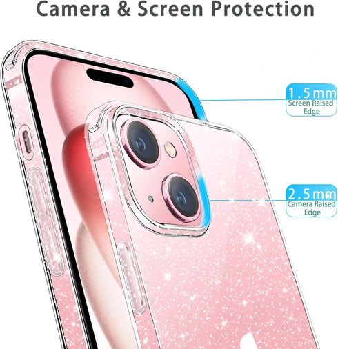 JJGoo Compatible with iPhone 15 Case Glitter, Clear Transparent Soft TPU Sparkle Anti-Scratch Shockproof Protective Phone Bumper, Women Girls Slim...