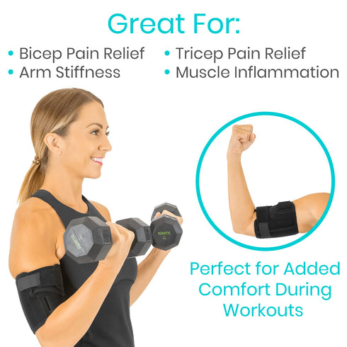 Vive Bicep Brace Compression Sleeve for Tendonitis - Upper Arm Tricep & Bicep Support Brace for Pain Relief - Comfortable, Lightweight, & Adjustab...