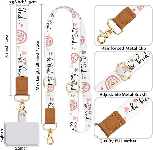 Phone Lanyard Wrist Strap Crossbody, Be Kind Cell Phone Lanyard for Around The Neck Wristlet Adjustable Phone Strap, Rainbow Cute Lanyard for Keys...