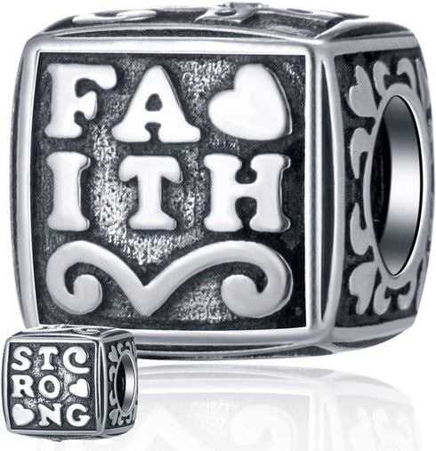 925 Sterling Silver Christian Theme Charms, Sparkling Religious Cross, Yin Yang Balance Charm, Keep Faith Beads, Bible Pendant, Gifts for Christma...