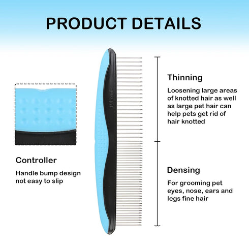 Dog Grooming Comb, Metal Dematting Pet Combs, Detangler For Matted Hair Removes Tangles Matts Premium Anti-Slip Comfort Grip Ergonomic Handle for ...