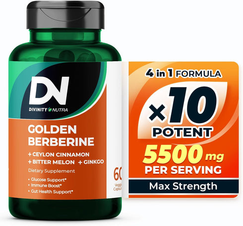 4-in-1 Berberine Supplement 1500mg,Glucose Support,Ceylon Cinnamon Bitter Melon Ginkgo, Boosts Immunity, Gut & Heart Health, 60 Capsules, High Pot...